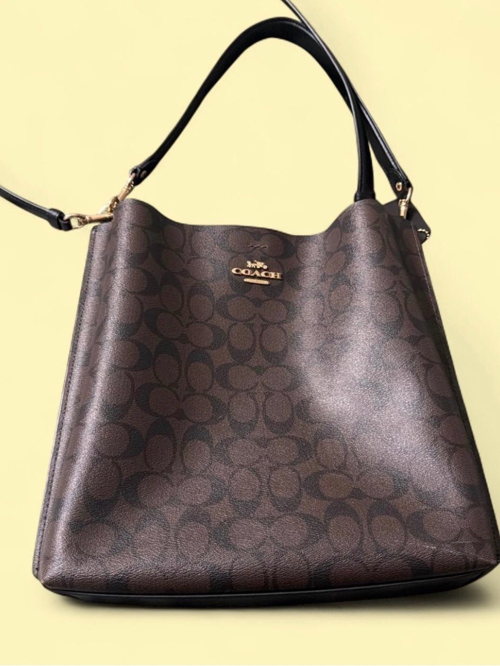 Coach Brown Signature Tote with Black Straps